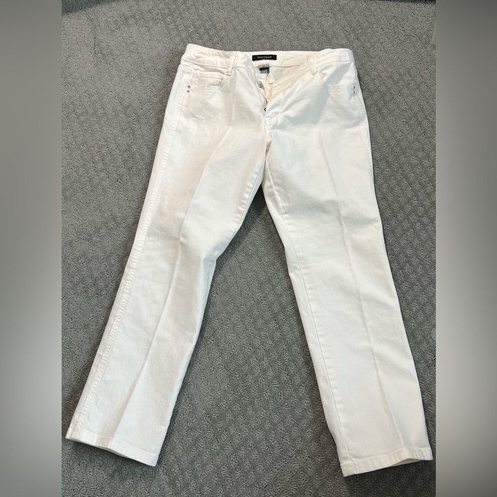 White House Black Market white jeans with jewel stone adorned back pockets - Picture 3 of 9